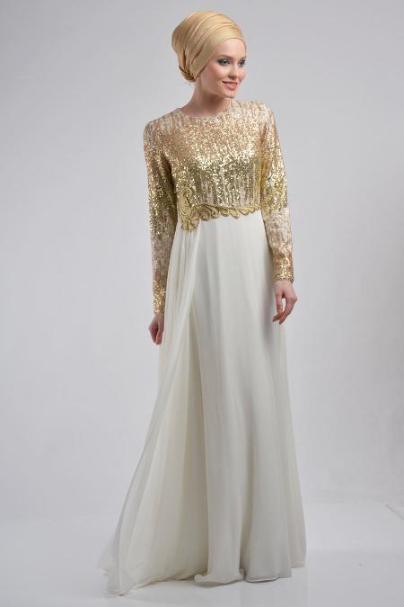 Evening Dresses - White Hijab Dress 3827B - 3