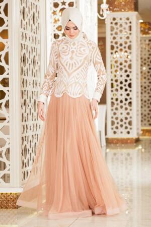 Evening Dresses - White Hijab Dress 4039B - 1