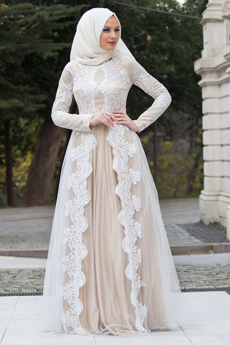 Evening Dresses - White Hijab Dress 4152B