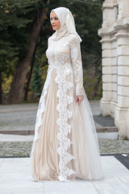 Evening Dresses - White Hijab Dress 4152B - Thumbnail