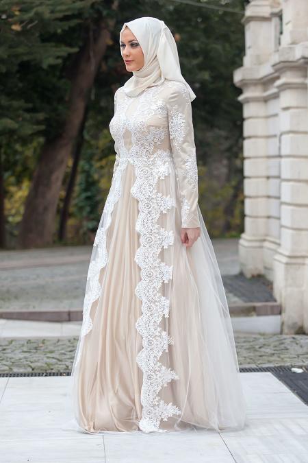Evening Dresses - White Hijab Dress 4152B - 2