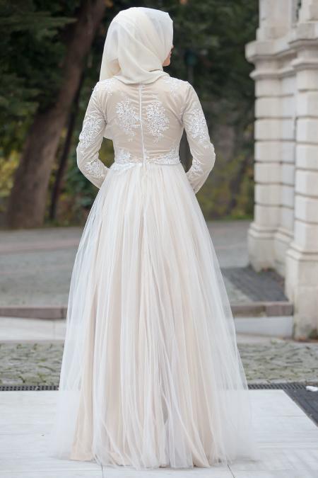 Evening Dresses - White Hijab Dress 4152B - 4