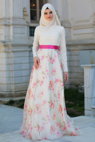 Evening Dresses - White Hijab Dress 4229B - Thumbnail
