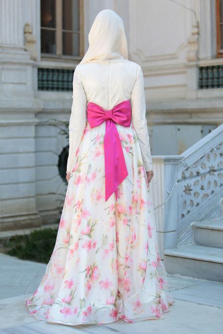 Evening Dresses - White Hijab Dress 4229B - 3
