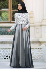 Evening Dresses - White Hijab Dress 7583B - Thumbnail