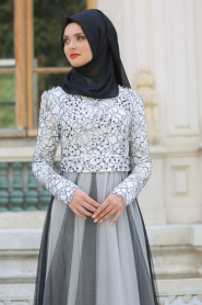 Evening Dresses - White Hijab Dress 7583B - Thumbnail