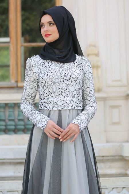 Evening Dresses - White Hijab Dress 7583B - 2