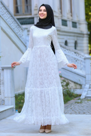 Evening Dresses - White Hijab Dress 7764B - Thumbnail