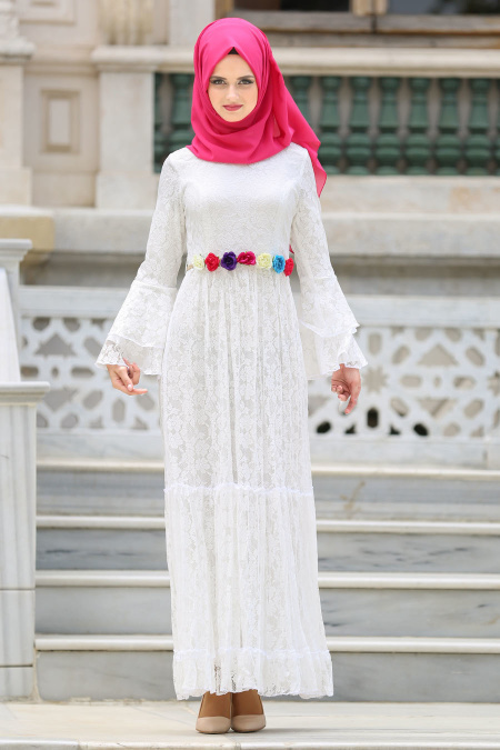 Evening Dresses - White Hijab Dress 7764B