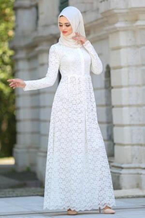 Evening Dresses - White Hijab Dress 7774B - 1