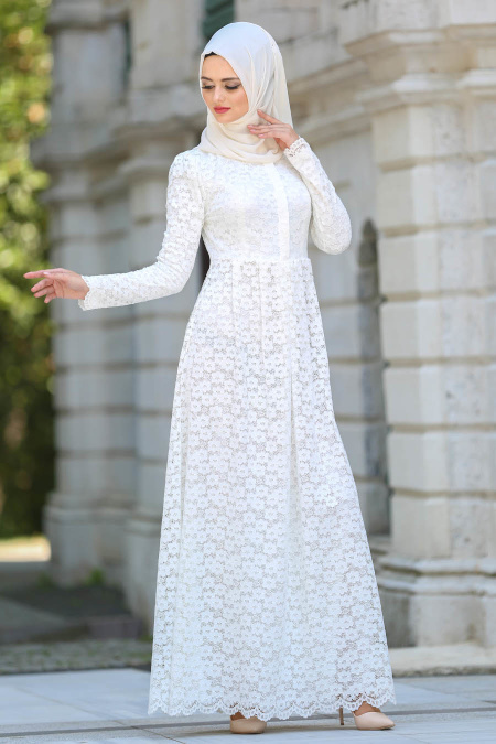 Evening Dresses - White Hijab Dress 7774B