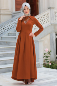 Evening Dresses - Yellowish Brown Hijab Dress 41470TB - Thumbnail