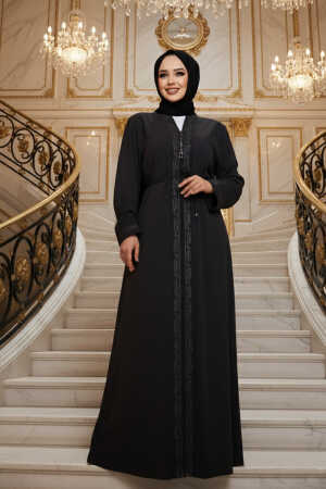 Fermuarlı Antrasit Tesettür Abaya 45297ANT - 1