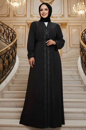 Fermuarlı Antrasit Tesettür Abaya 45297ANT - 1