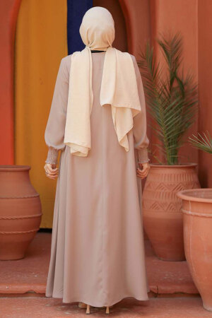 Fermuarlı Bej Tesettür Abaya 26302BEJ - 4