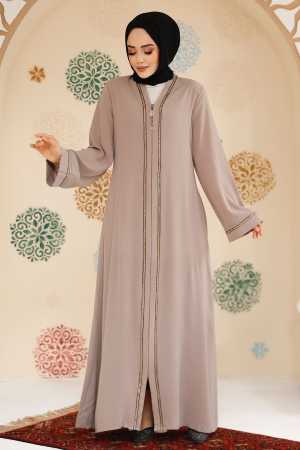 Fermuarlı Bej Tesettür Abaya 35167BEJ - 1