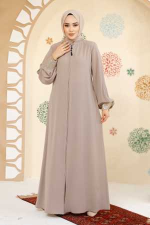 Fermuarlı Bej Tesettür Abaya 35168BEJ - 2