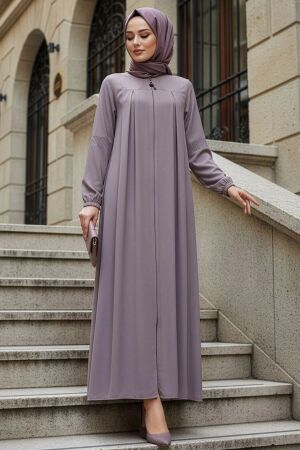 Fermuarlı Bej Tesettür Abaya 45299BEJ 