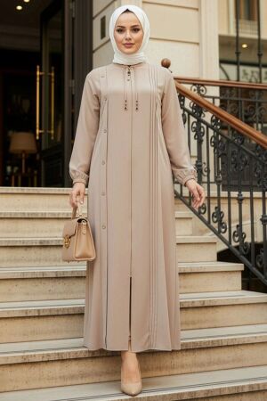 Fermuarlı Bej Tesettür Abaya 45309BEJ 