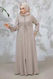 Fermuarlı Bej Tesettür Abaya 81291BEJ - 2