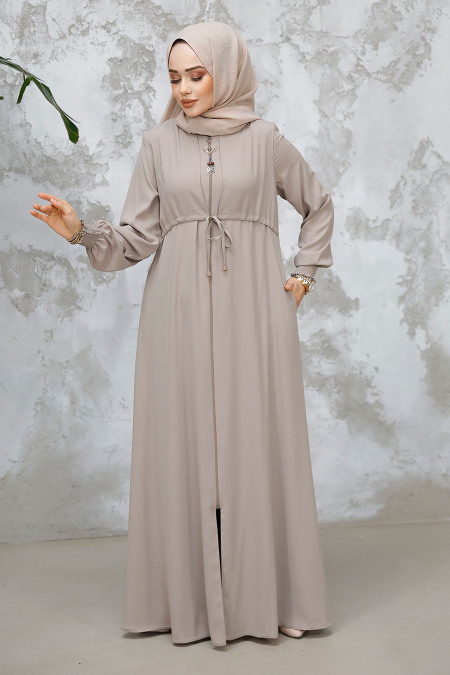 Fermuarlı Bej Tesettür Abaya 81291BEJ - 2