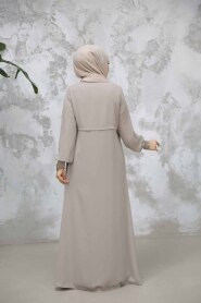 Fermuarlı Bej Tesettür Abaya 81291BEJ - 4