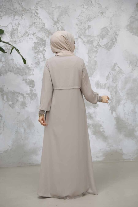 Fermuarlı Bej Tesettür Abaya 81291BEJ - 4
