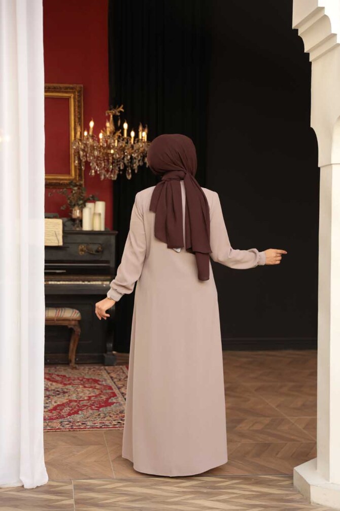 Fermuarlı Bej Tesettür Ferace 26371BEJ - 4