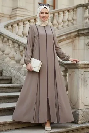 Fermuarlı Bej Tesettür Ferace 45316BEJ - 1