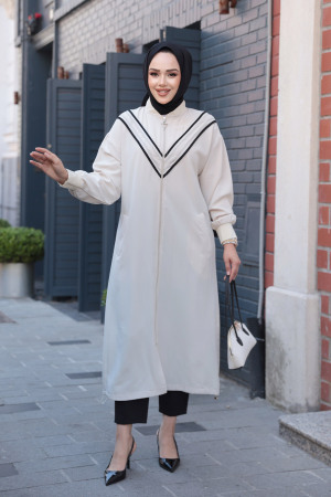 Fermuarlı Bej Tesettür Hırka 15201BEJ - 2