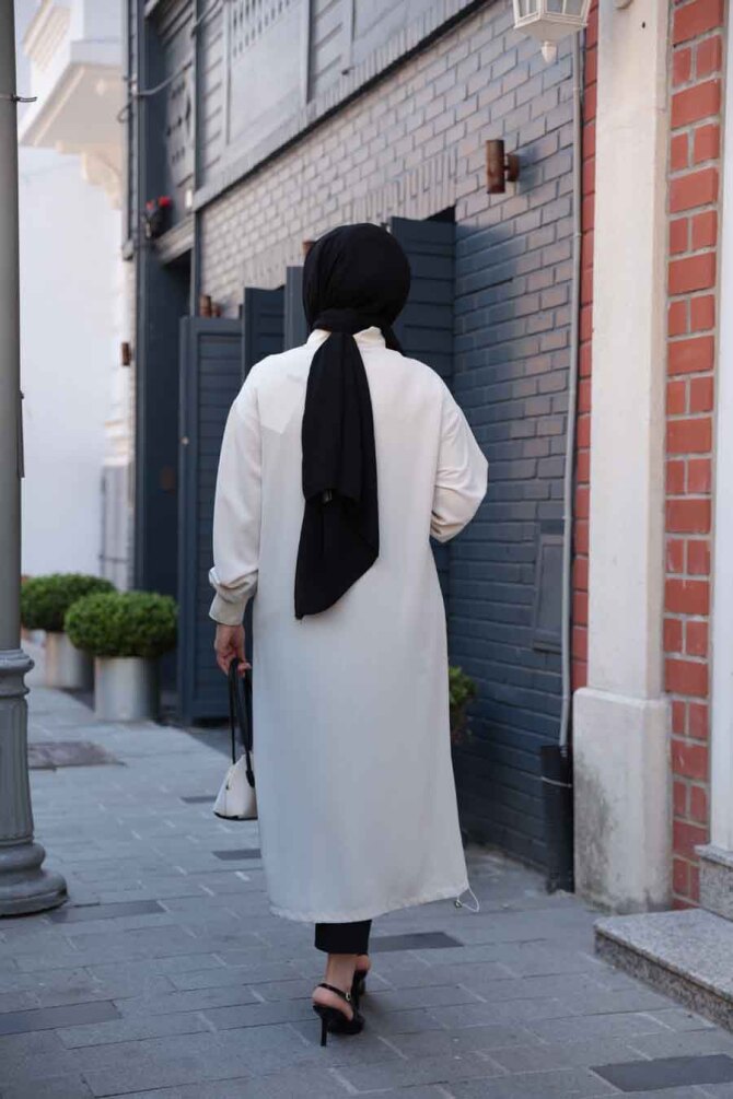 Fermuarlı Bej Tesettür Hırka 15201BEJ - 3