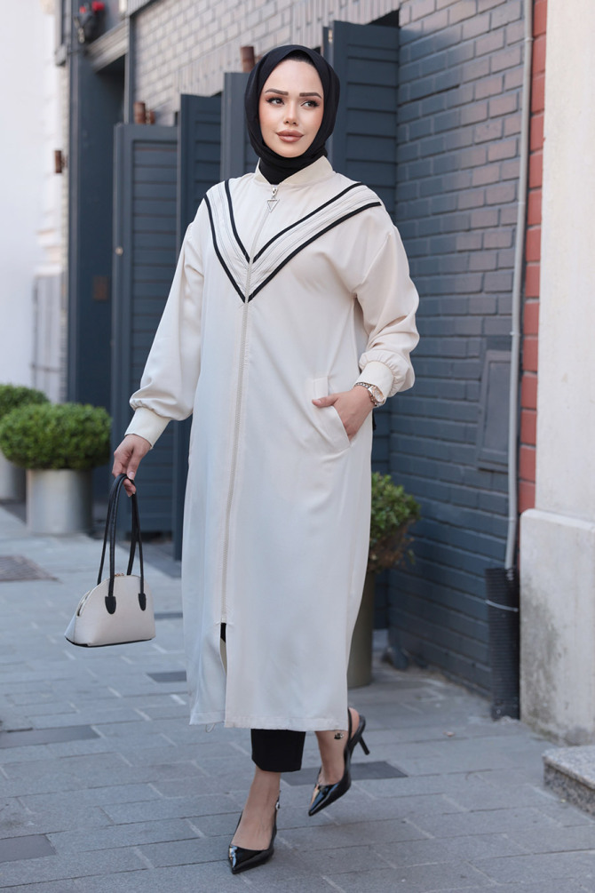 Fermuarlı Bej Tesettür Kap 15201BEJ - NEVA STYLE