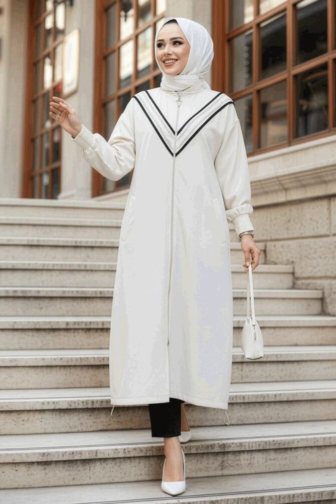 Fermuarlı Bej Tesettür Kap 15201BEJ - NEVA STYLE