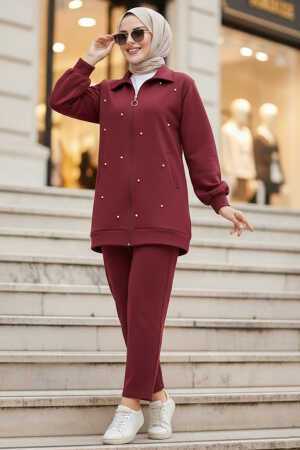 Fermuarlı Bordo Tesettür İkili Takım 12401BR - 1