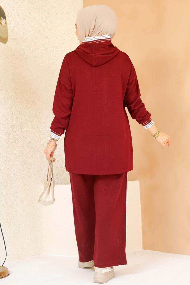Fermuarlı Bordo Tesettür Modal Kumaş İkili Takım 60061BR - 4