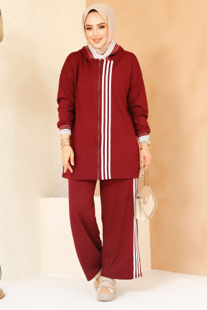 Fermuarlı Bordo Tesettür Modal Kumaş İkili Takım 60061BR - 2