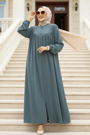 Fermuarlı Çağla Yeşili Tesettür Ferace 45285CY - NEVA STYLE