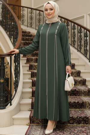 Fermuarlı Çağla Yeşili Tesettür Ferace 45316CY - N.S NEVA STYLE