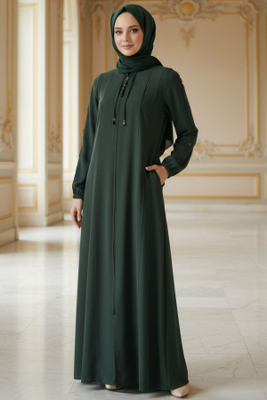 Fermuarlı Çağla Yeşili Tesettür Ferace 45320CY - N.S NEVA STYLE
