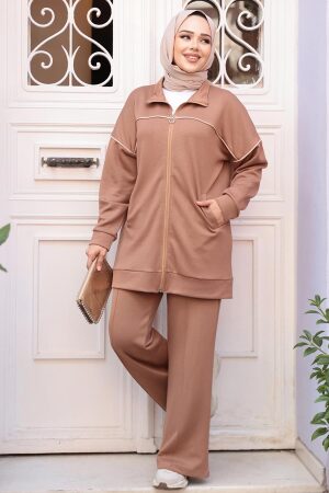 Fermuarlı Camel Tesettür İkili Takım 13231C - 3