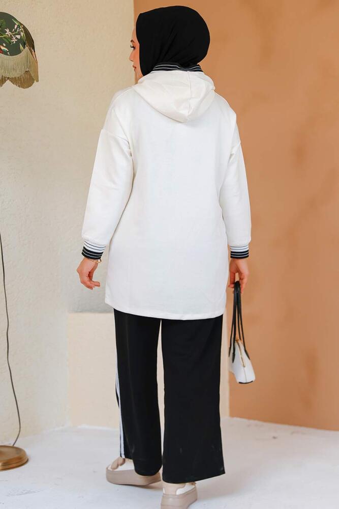 Fermuarlı Ekru Tesettür Modal Kumaş İkili Takım 60061E - 4