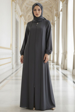 Fermuarlı Füme Tesettür Abaya 45307FU - N.S NEVA STYLE