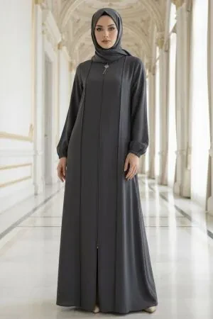 Fermuarlı Füme Tesettür Abaya 45307FU 