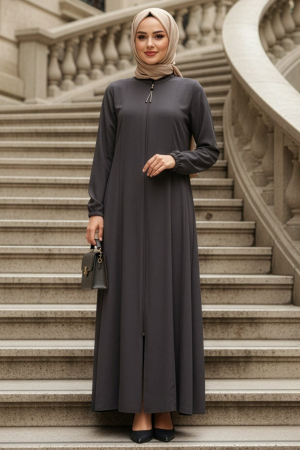 Fermuarlı Füme Tesettür Abaya 45319FU - N.S NEVA STYLE