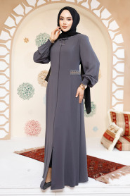 Fermuarlı Füme Tesettür Abaya 8104FU - 1