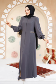 Fermuarlı Füme Tesettür Abaya 8104FU - 3