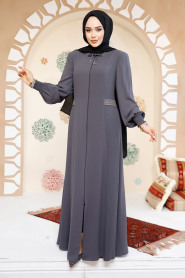 Fermuarlı Füme Tesettür Abaya 8104FU - 4
