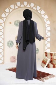 Fermuarlı Füme Tesettür Abaya 8104FU - 5