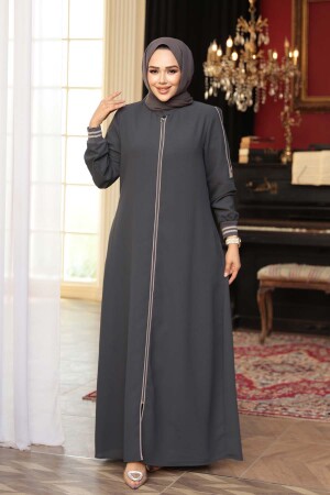 Fermuarlı Füme Tesettür Ferace 26381FU - 2