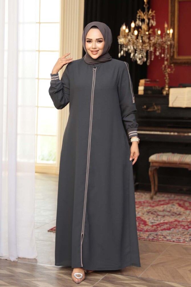 Fermuarlı Füme Tesettür Ferace 26381FU - 2